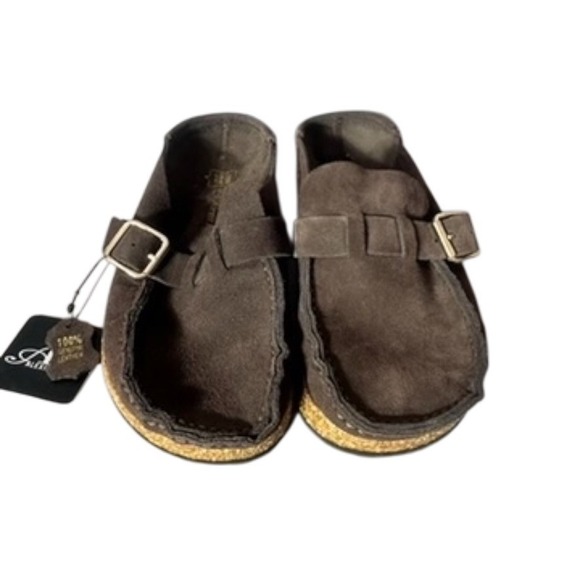 Alexis Bendel Brown Suede Leather Buckle Clogs NWOT - Picture 9 of 16
